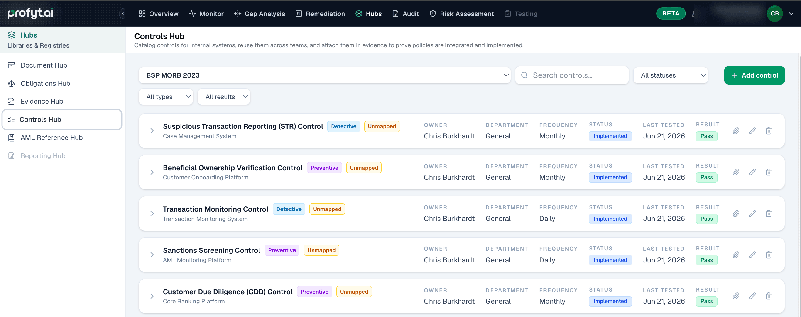 Controls registry list