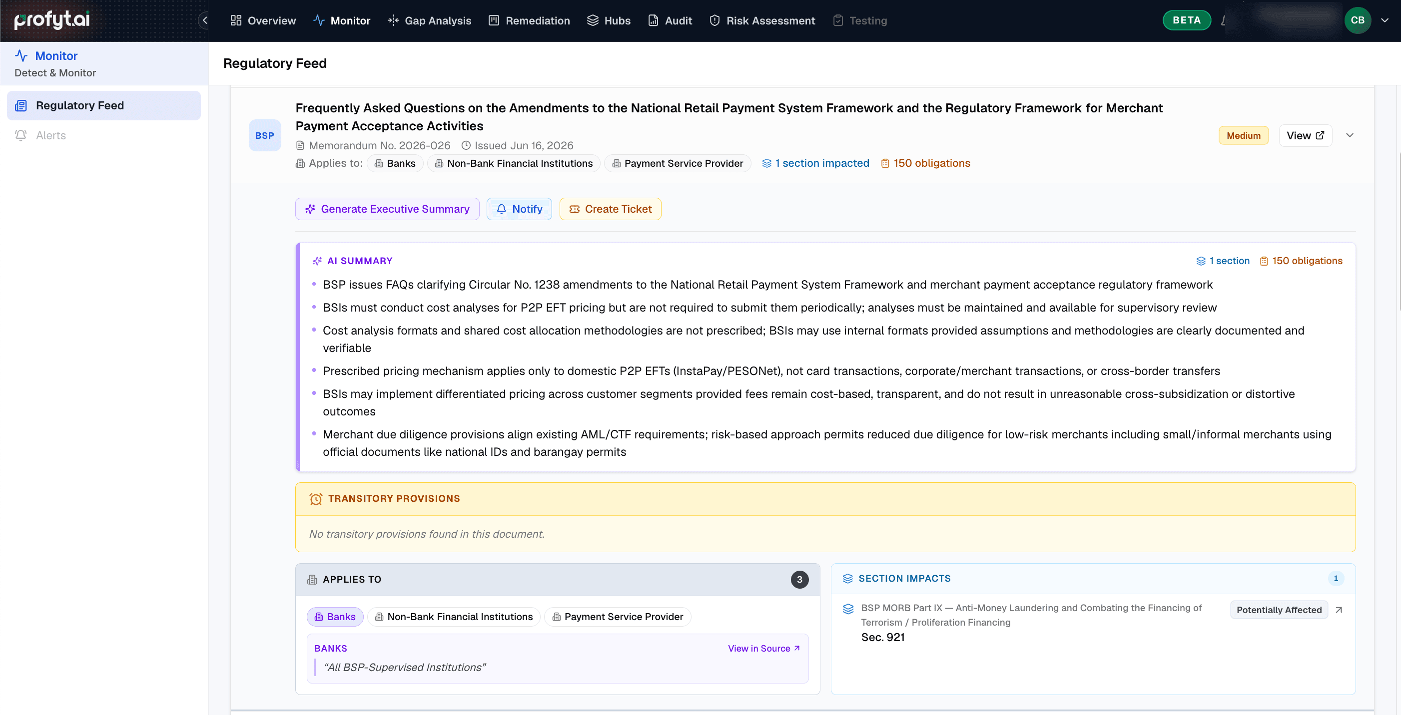 Issuance detail with summary, scope, and impacted sections