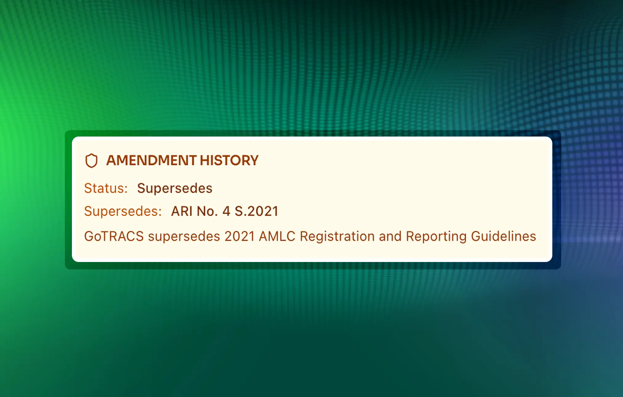 Amendment history on obligation detail: supersedes status and prior AMLC guidance