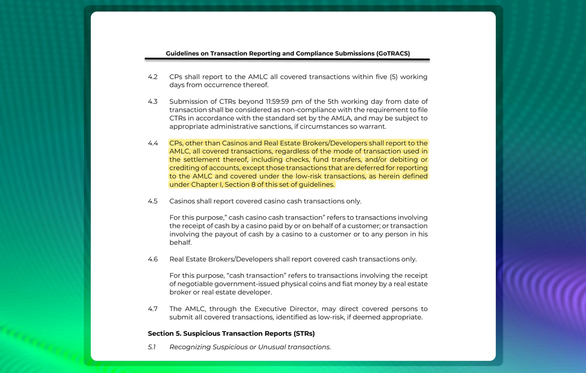 Regulatory source document with obligation clause highlighted in official text